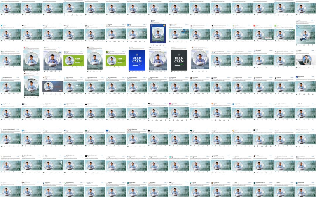 Collage of LinkedIn posts from dozens of different MSP companies all showing the identical "Inbox Detox: 5-minute reset for a cleaner inbox" graphic, demonstrating vertical content syndication clone-posting in MSP marketing